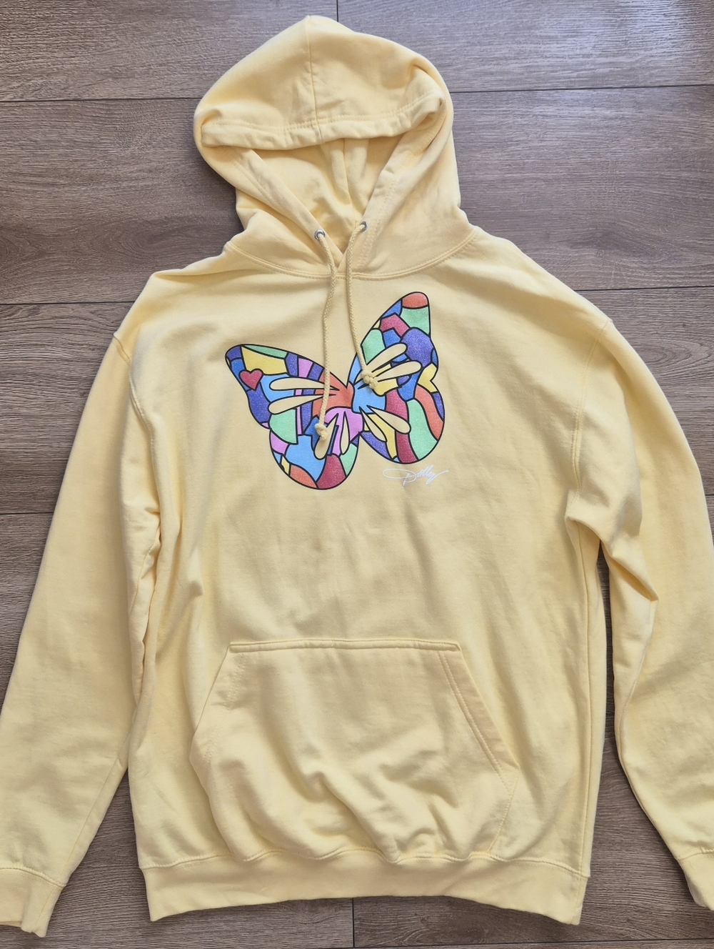 [LIKE NEW] Dollywood Exclusive Yellow Hoodie with Colorful Butterfly Graphic L
